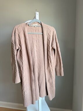 Open-Front Cable Knit Cardigan Sweater - Blush